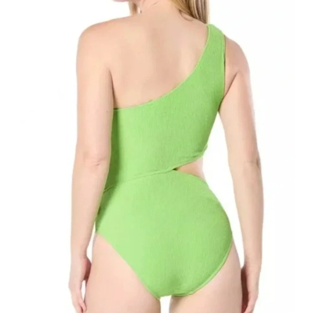 Michael Kors Size 12 One-Shoulder‎ Side-Cutout Swimsuit Green One Piece New
